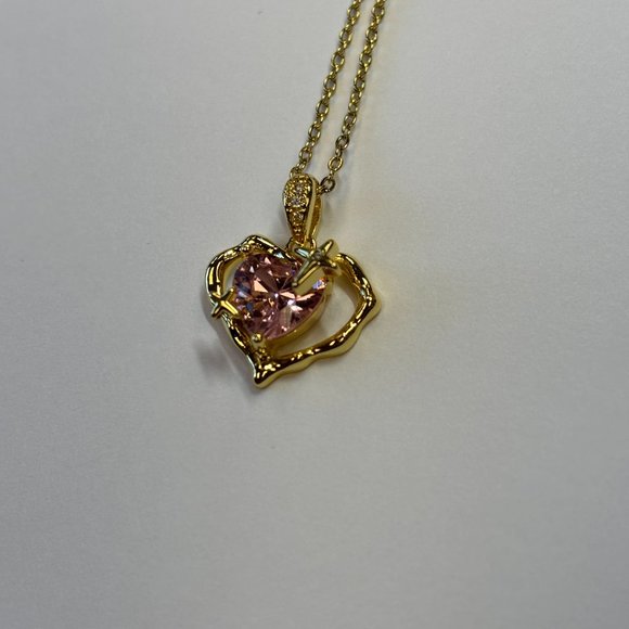 Gold Heard Zircon Pink and Amethyst Pendant Necklace - Picture 12 of 17